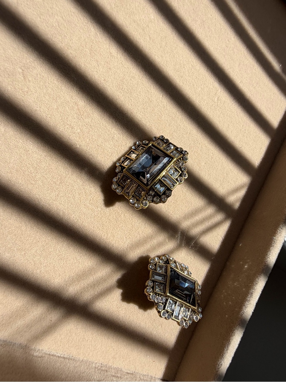 925 silver posts Vintage-Inspired Black Crystal Statement Clip Earrings